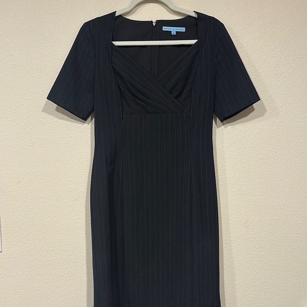 ANTONIO MELANI Black Midi Sheath Dress Sweetheart Neckline